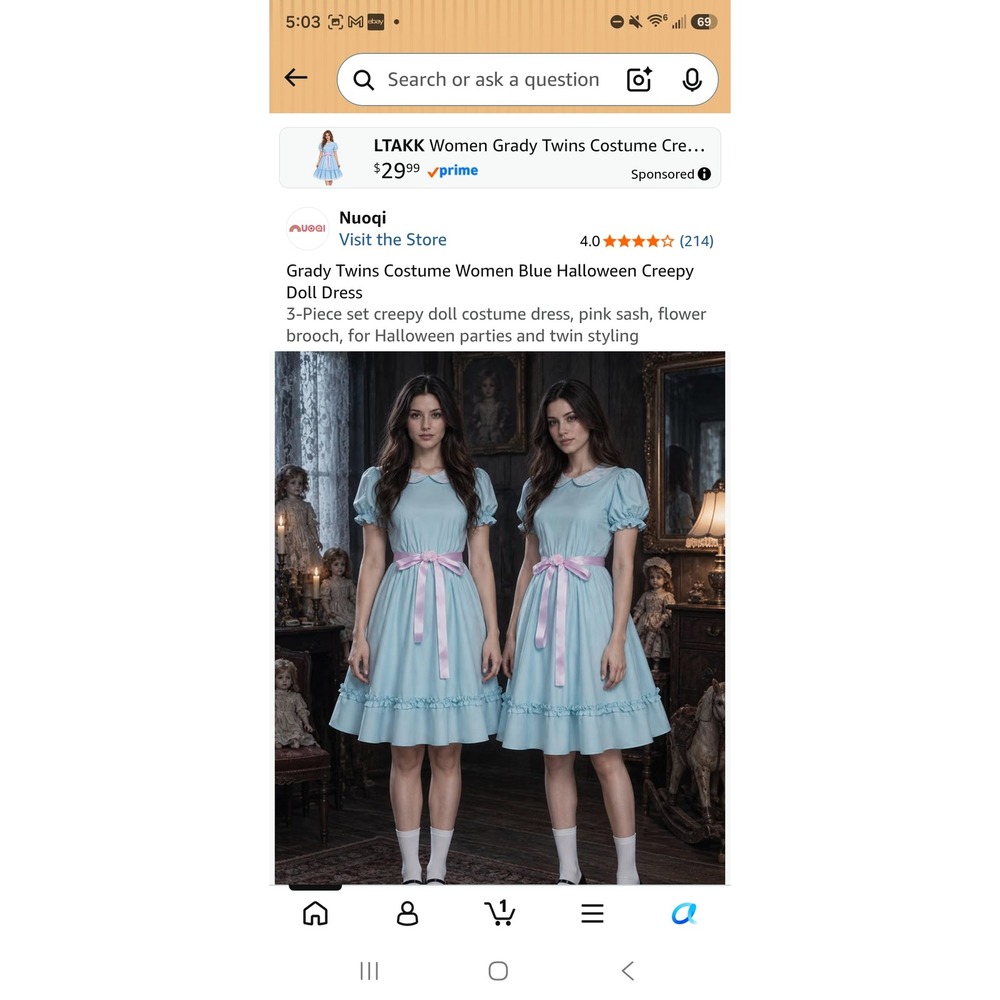 NWT The shining Grady Twins Costume Women Blue Halloween Creepy Doll Dress Lg